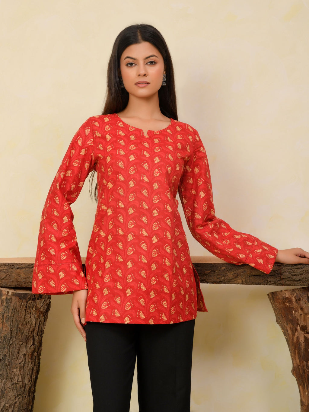 Ruby Red Printed Short Kurti