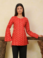 Ruby Red Printed Short Kurti