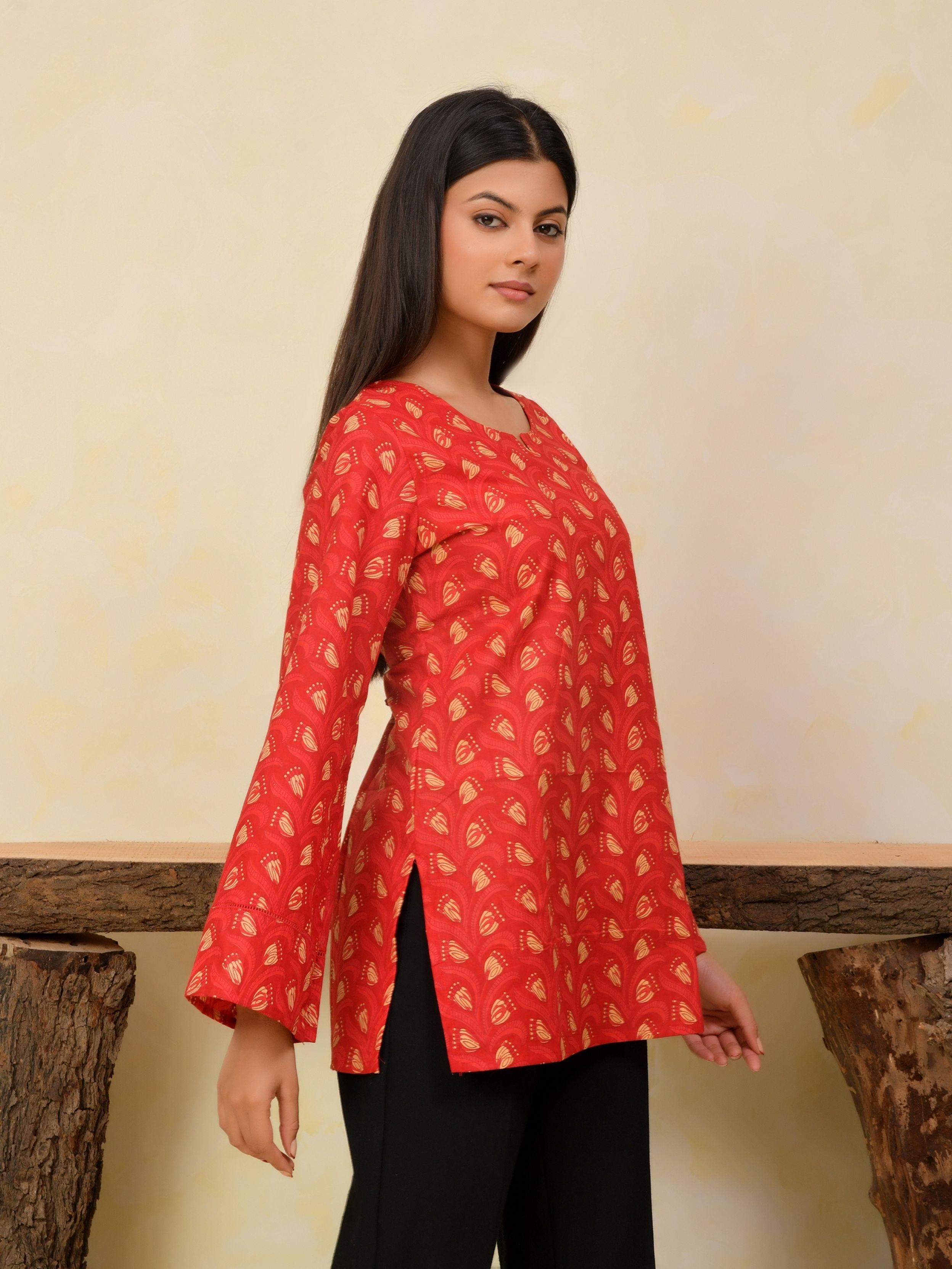 Ruby Red Printed Short Kurti