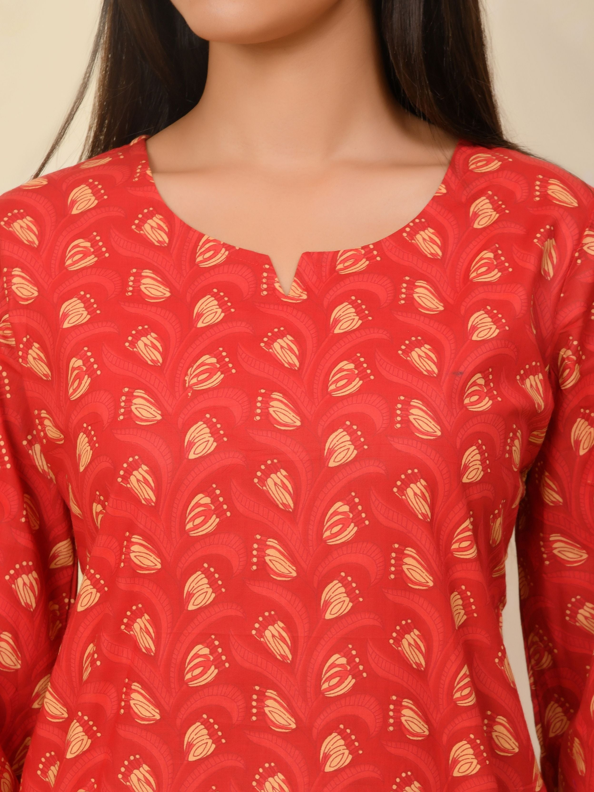 Ruby Red Printed Short Kurti