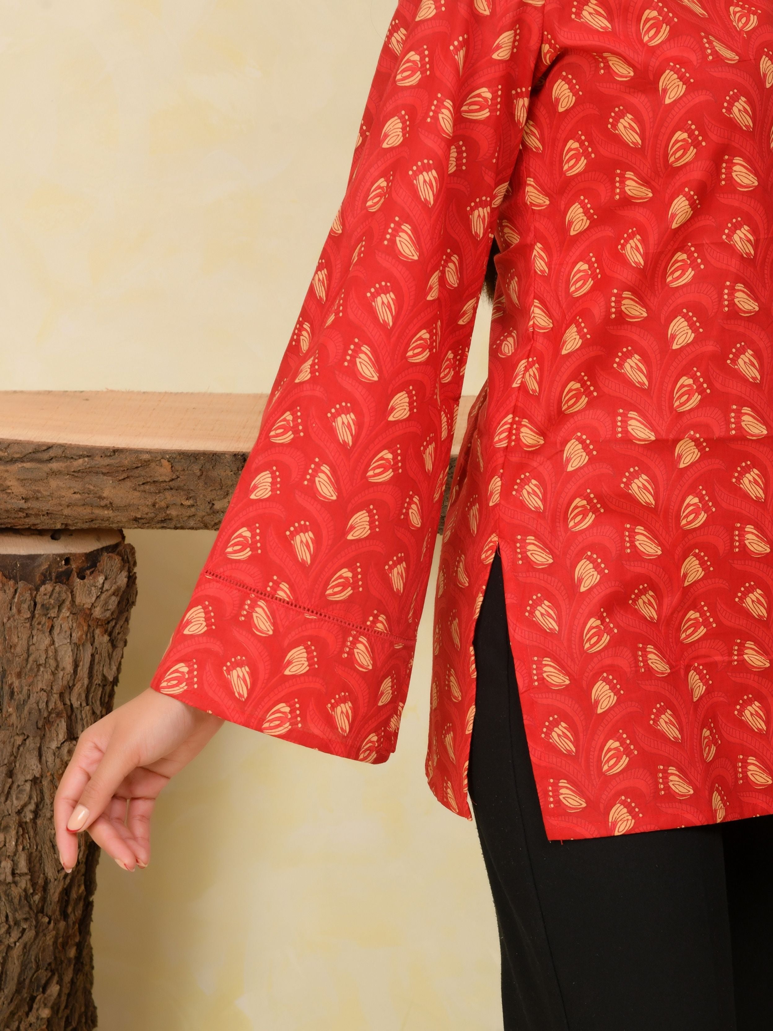 Ruby Red Printed Short Kurti