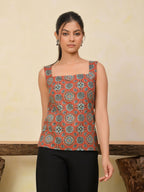 Rust Ajrakh Printed Backless Cotton Top
