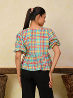 Front Open Puff Sleeve Cotton Top