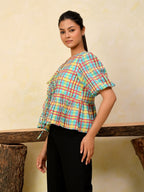 Front Open Puff Sleeve Cotton Top