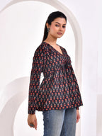 Midnight Floral Printed Full Sleeve Peplum Top