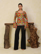 Printed Cotton Bell Sleeve Short Kurti