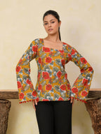 Printed Cotton Bell Sleeve Short Kurti