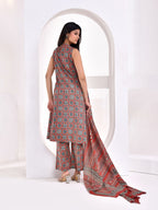 Rust Ajrakh Printed A-Line Kurta Set with Dupatta
