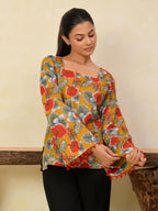 Printed Cotton Bell Sleeve Short Kurti