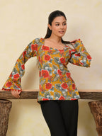 Printed Cotton Bell Sleeve Short Kurti