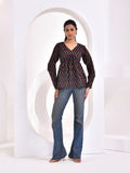 Midnight Floral Printed Full Sleeve Peplum Top