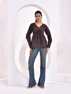 Midnight Floral Printed Full Sleeve Peplum Top