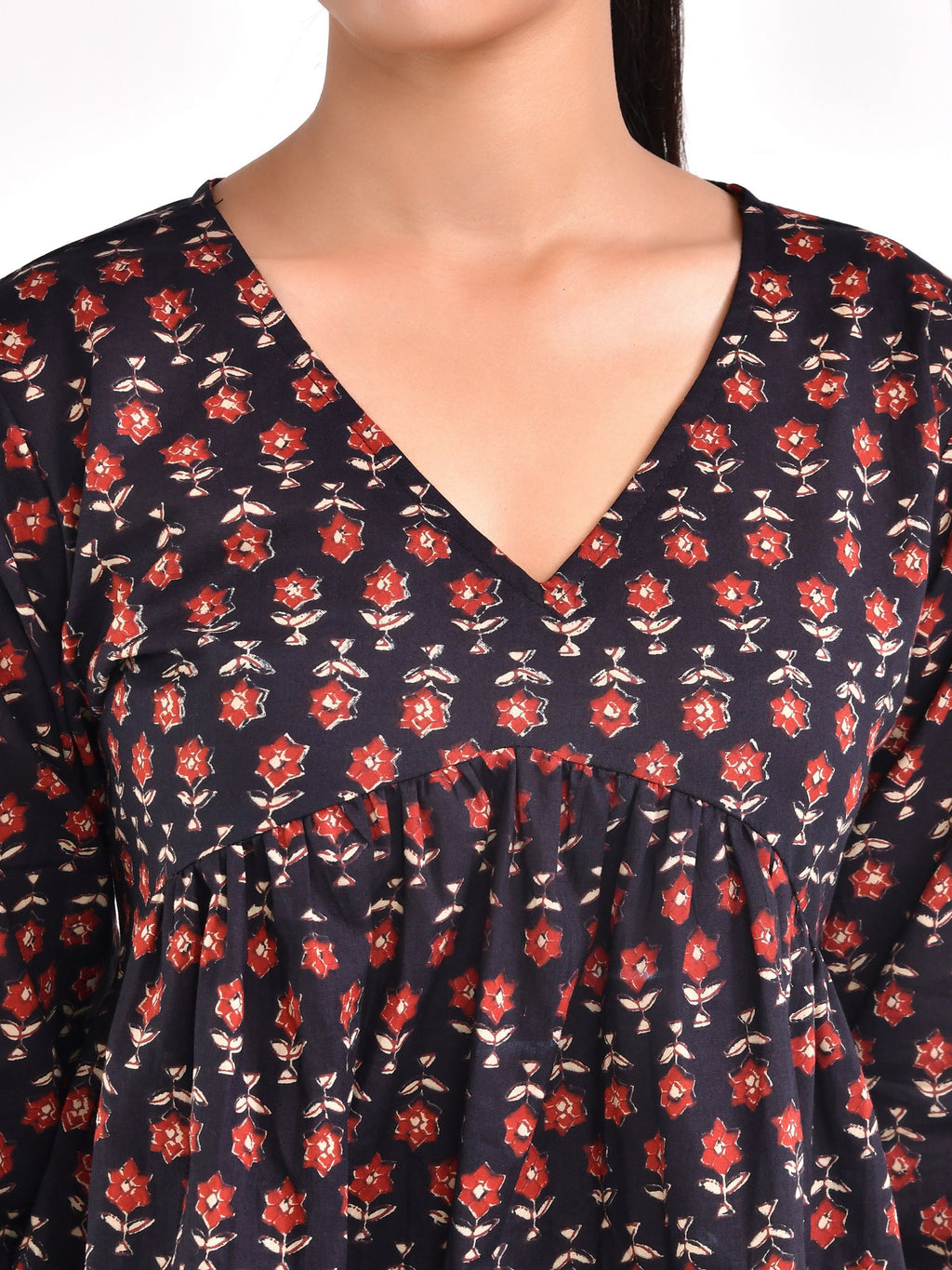Midnight Floral Printed Full Sleeve Peplum Top