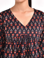 Midnight Floral Printed Full Sleeve Peplum Top