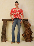 Floral Front Open Puff Sleeve Cotton Top