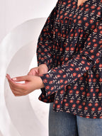 Midnight Floral Printed Full Sleeve Peplum Top