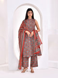 Rust Ajrakh Printed A-Line Kurta Set with Dupatta