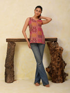 Sleeveless Printed Cotton Short Kurti