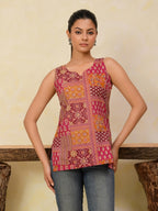 Sleeveless Printed Cotton Short Kurti