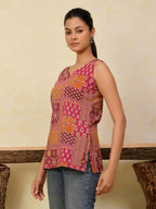 Sleeveless Printed Cotton Short Kurti