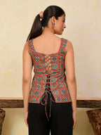 Rust Ajrakh Printed Backless Cotton Top