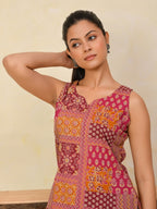 Sleeveless Printed Cotton Short Kurti