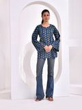 Indigo blue printed shorts kurti with Bell Sleeve