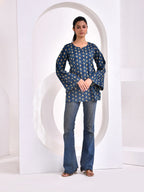 Indigo blue printed shorts kurti with Bell Sleeve