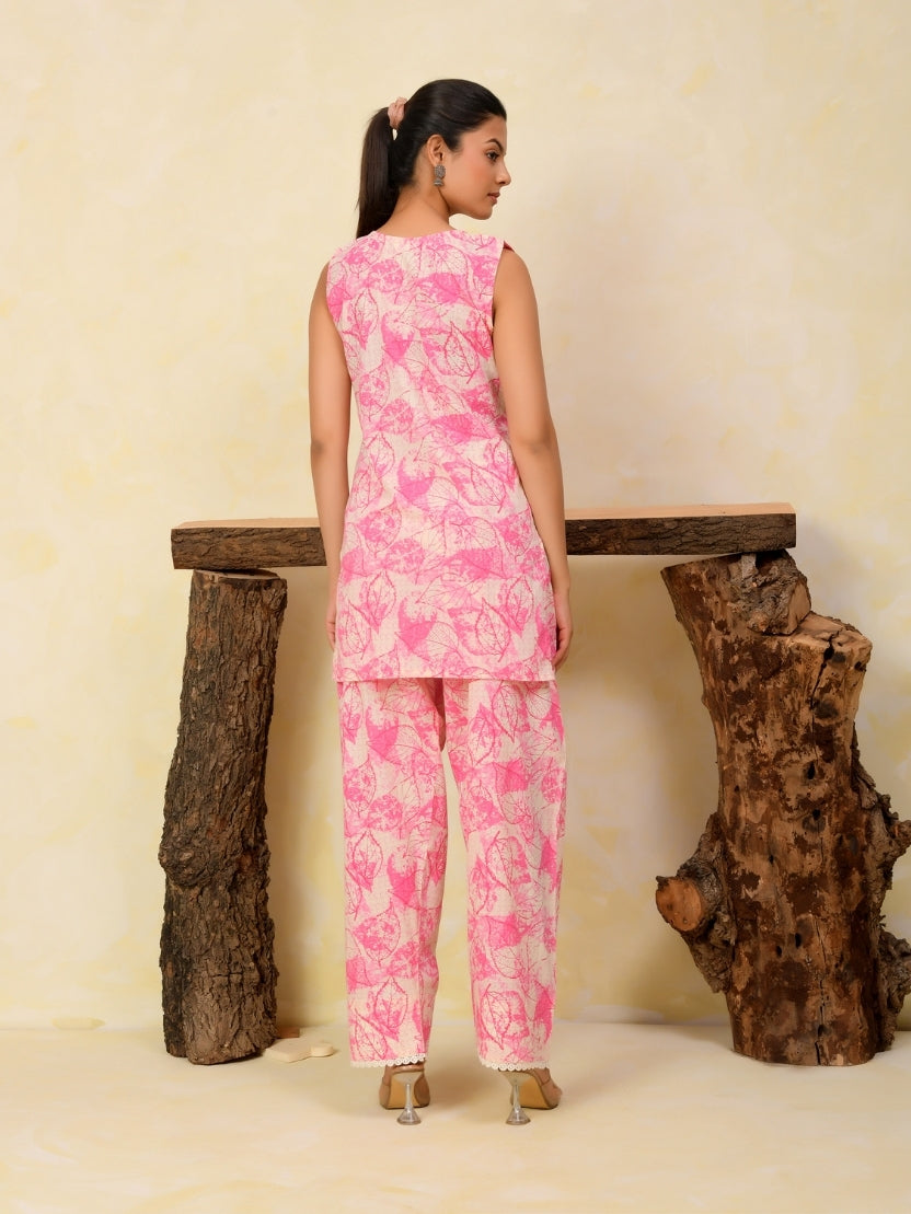 Pink Printed Cotton Farshi Salwar Set