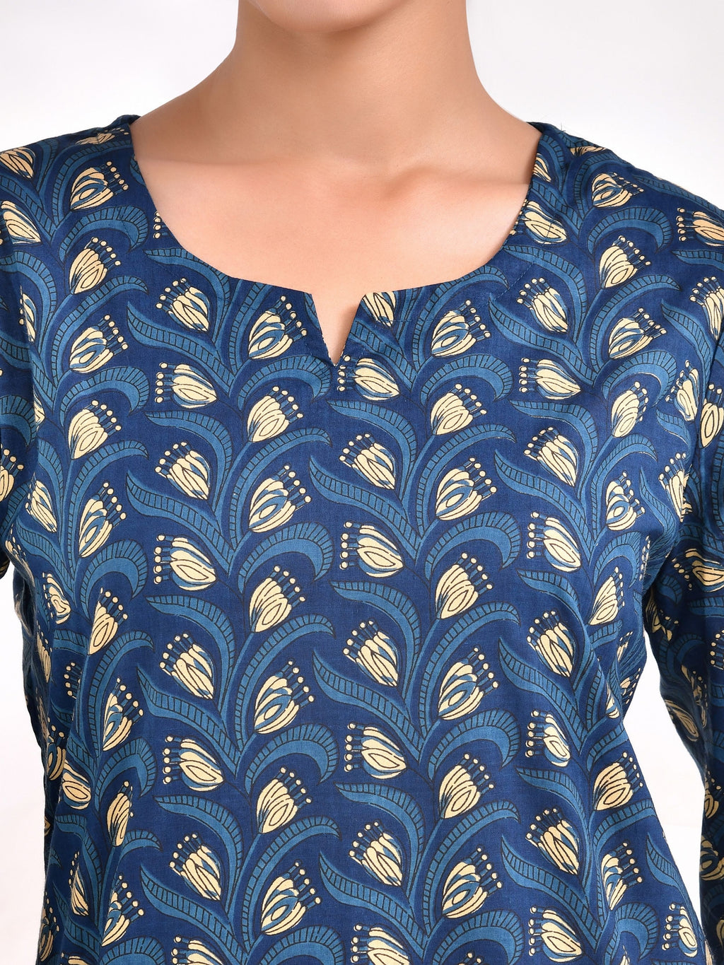 Indigo blue printed shorts kurti with Bell Sleeve