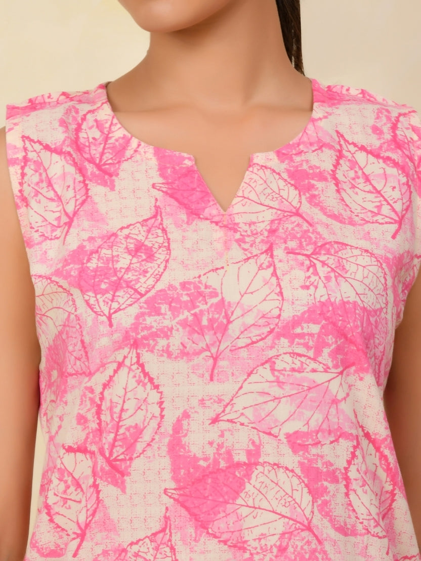 Pink Printed Cotton Farshi Salwar Set