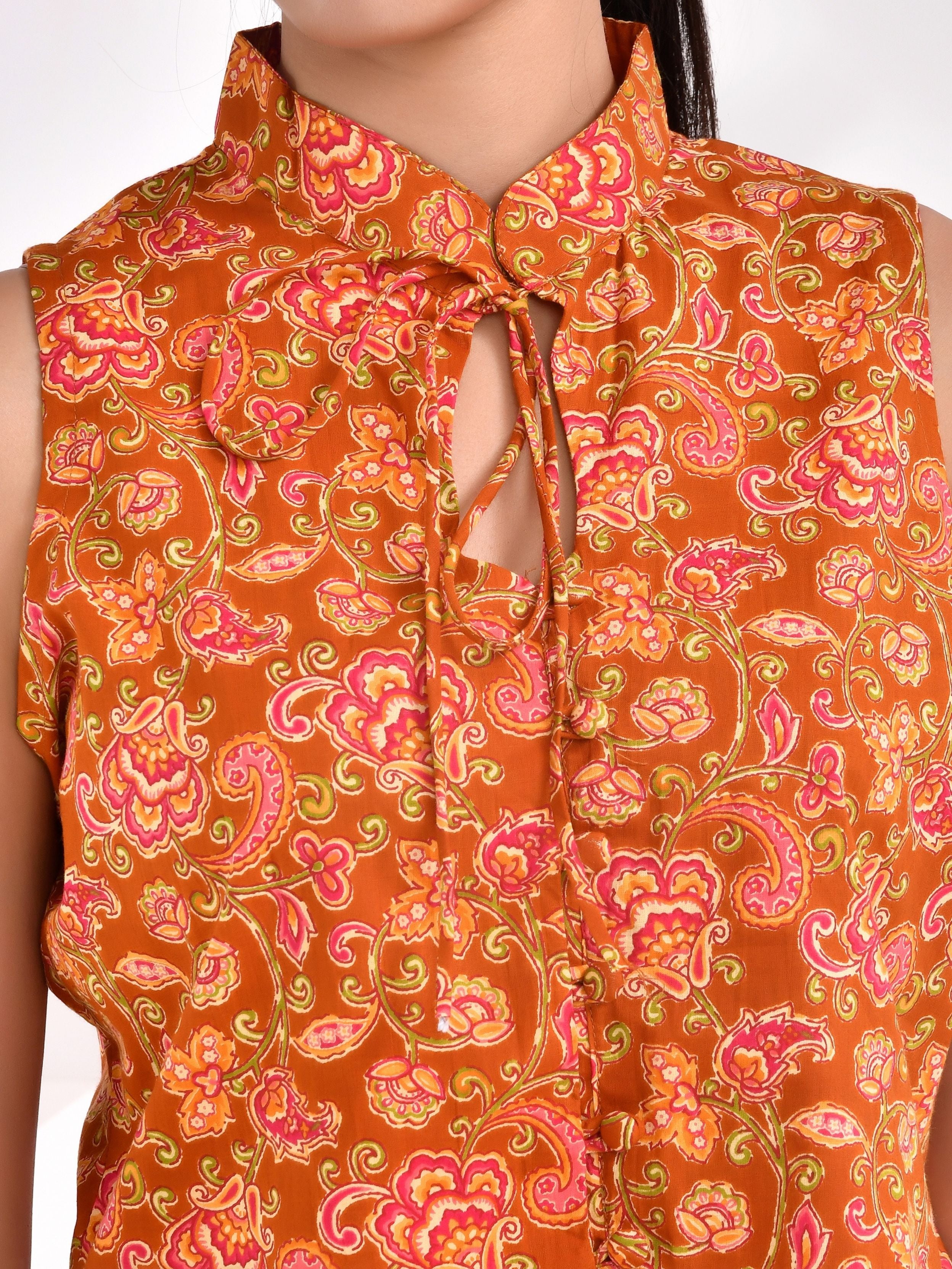 Sunset Paisley Printed Sleeveless Cotton Top