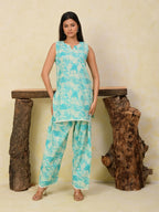 Sky Blue Printed Cotton Farshi Salwar Set
