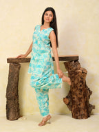 Sky Blue Printed Cotton Farshi Salwar Set