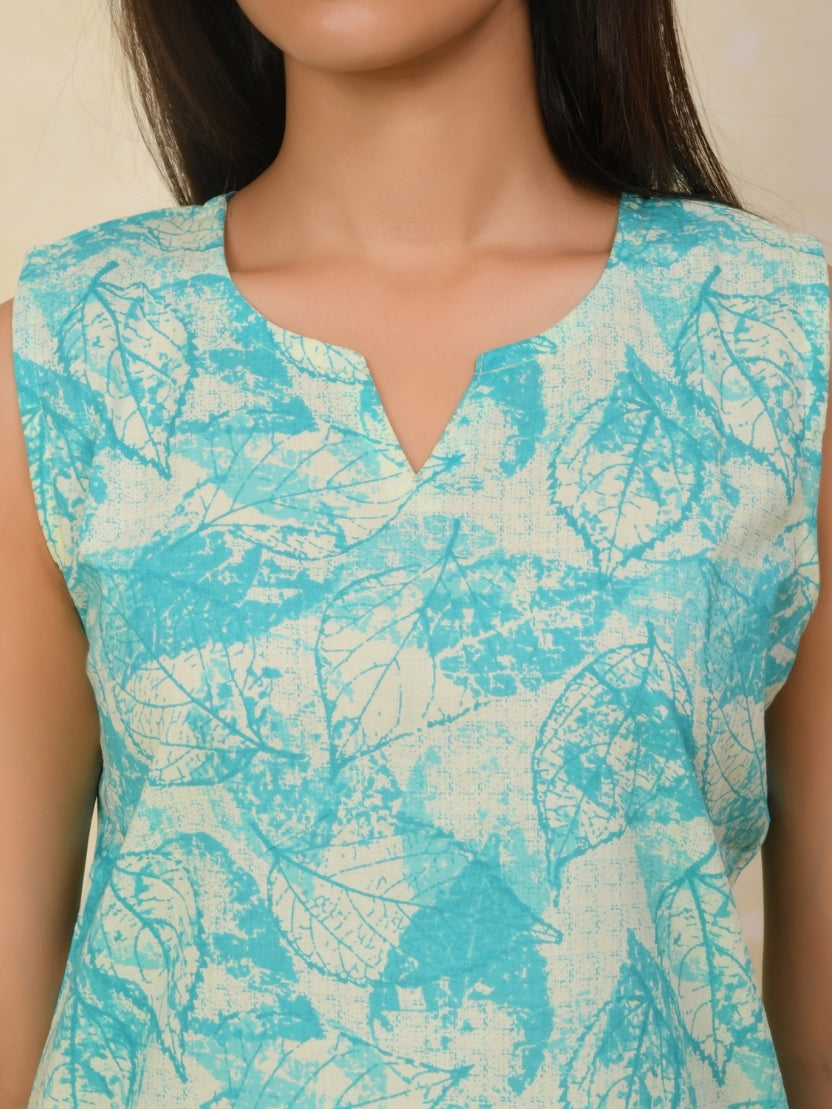 Sky Blue Printed Cotton Farshi Salwar Set