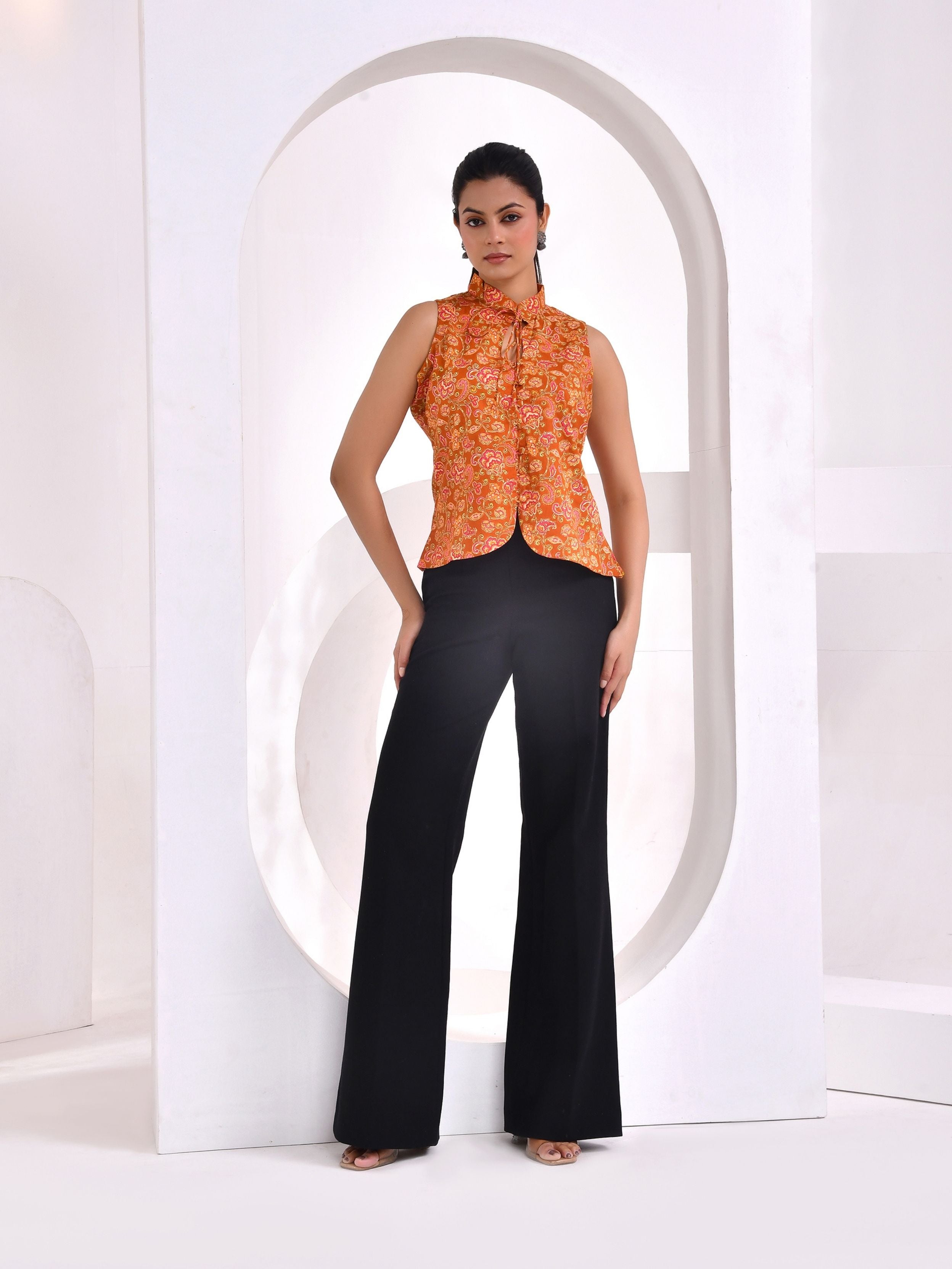 Sunset Paisley Printed Sleeveless Cotton Top