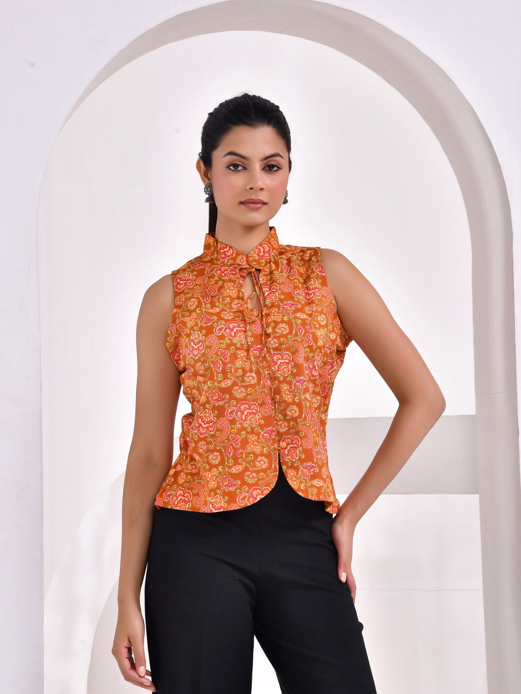 Sunset Paisley Printed Sleeveless Cotton Top