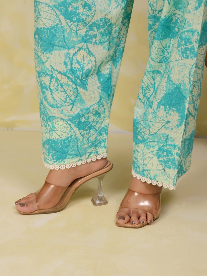 Sky Blue Printed Cotton Farshi Salwar Set