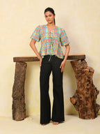 Front Open Puff Sleeve Cotton Top