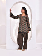 Dark Green Ajrakh Printed Kurta with Farshi Salwar Set