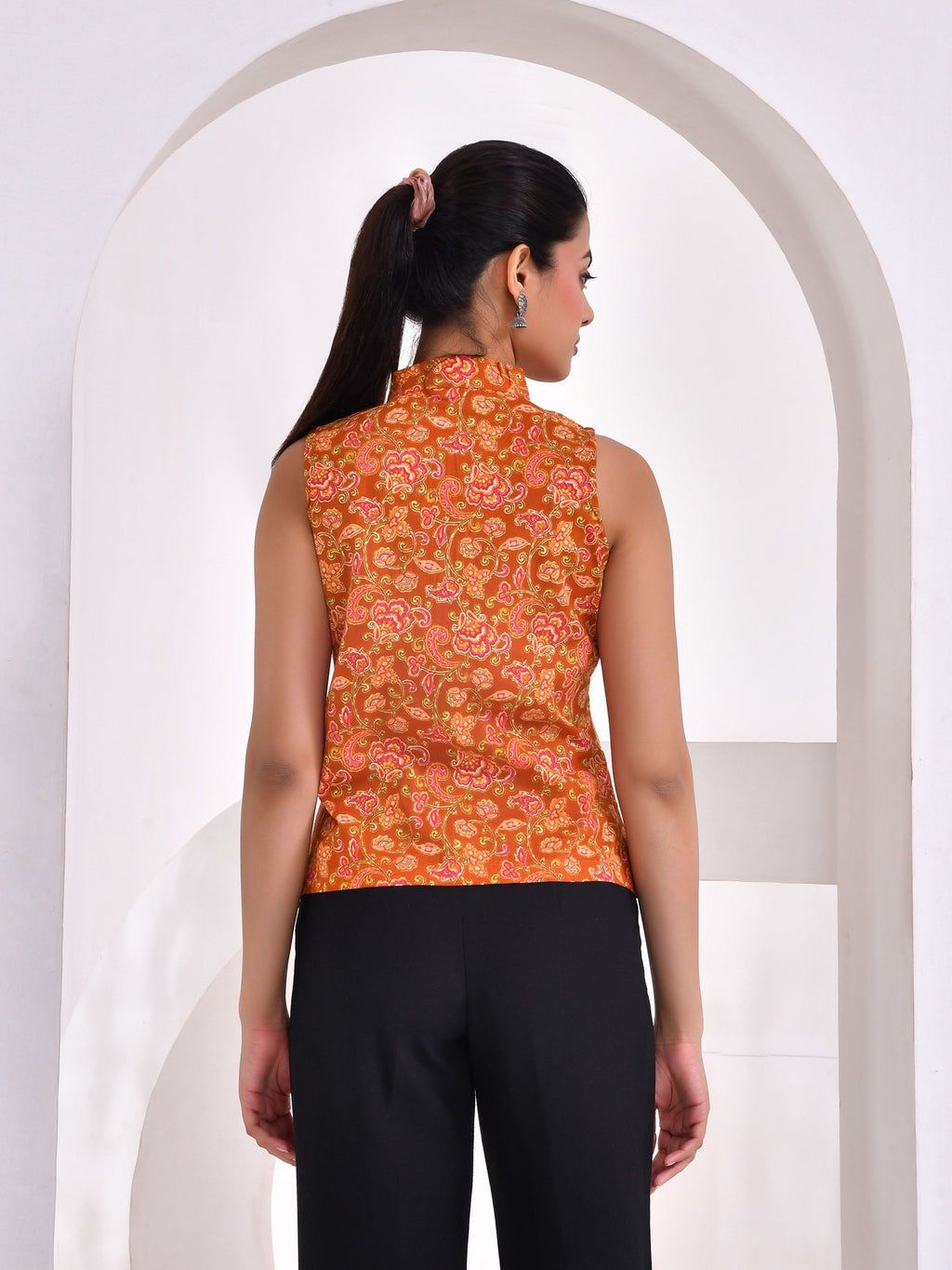 Sunset Paisley Printed Sleeveless Cotton Top