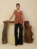 Black Floral Printed Sleeveless Peplum Top