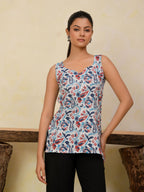 Ivory Paisley Printed Sleeveless Short Kurti