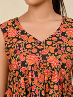 Black Floral Printed Sleeveless Peplum Top