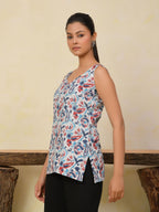Ivory Paisley Printed Sleeveless Short Kurti