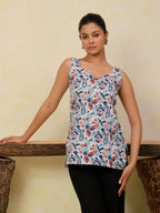 Ivory Paisley Printed Sleeveless Short Kurti