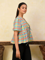 Front Open Puff Sleeve Cotton Top