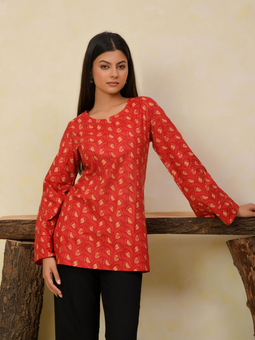 Ruby Red Printed Short Kurti