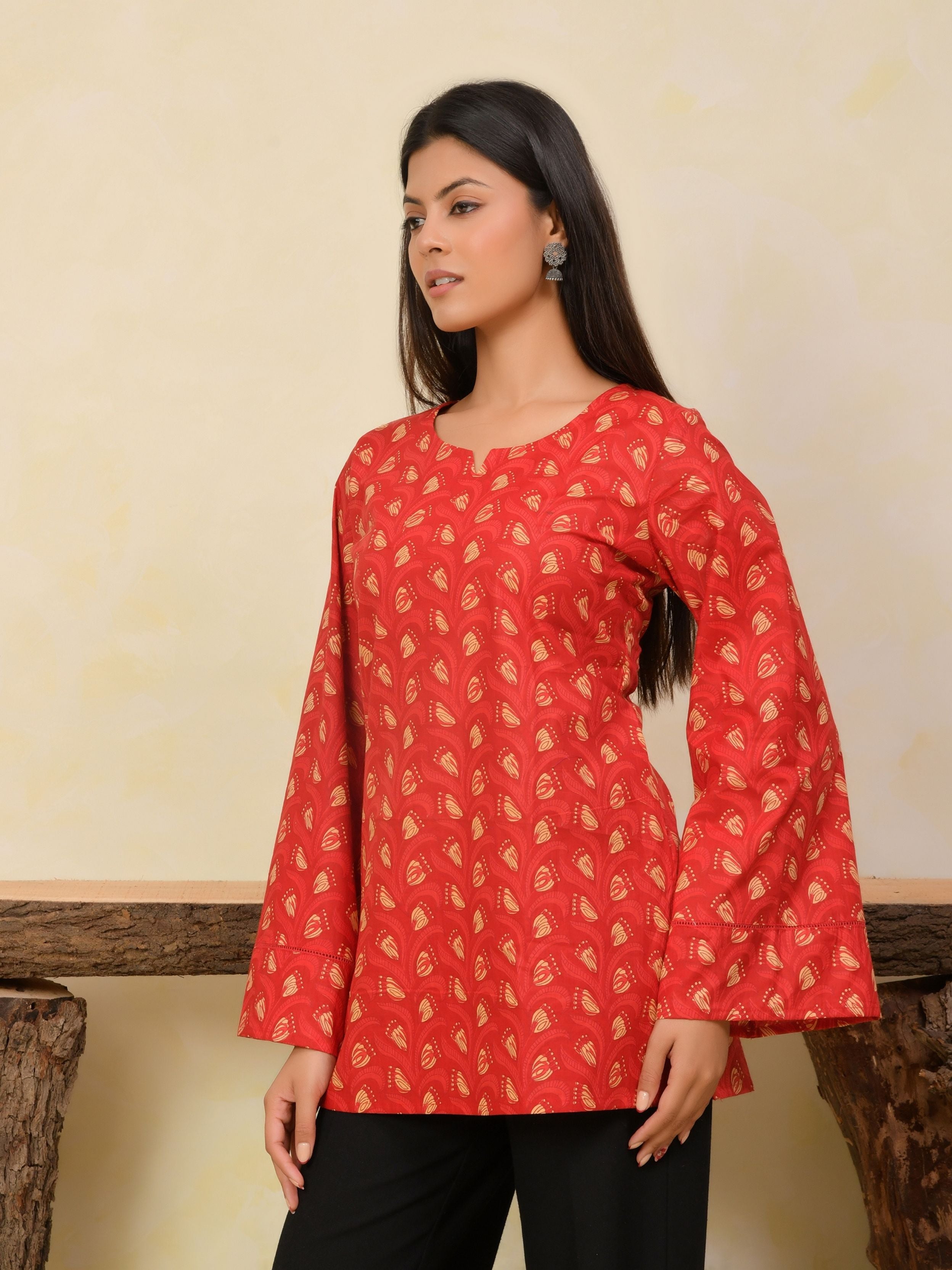 Ruby Red Printed Short Kurti
