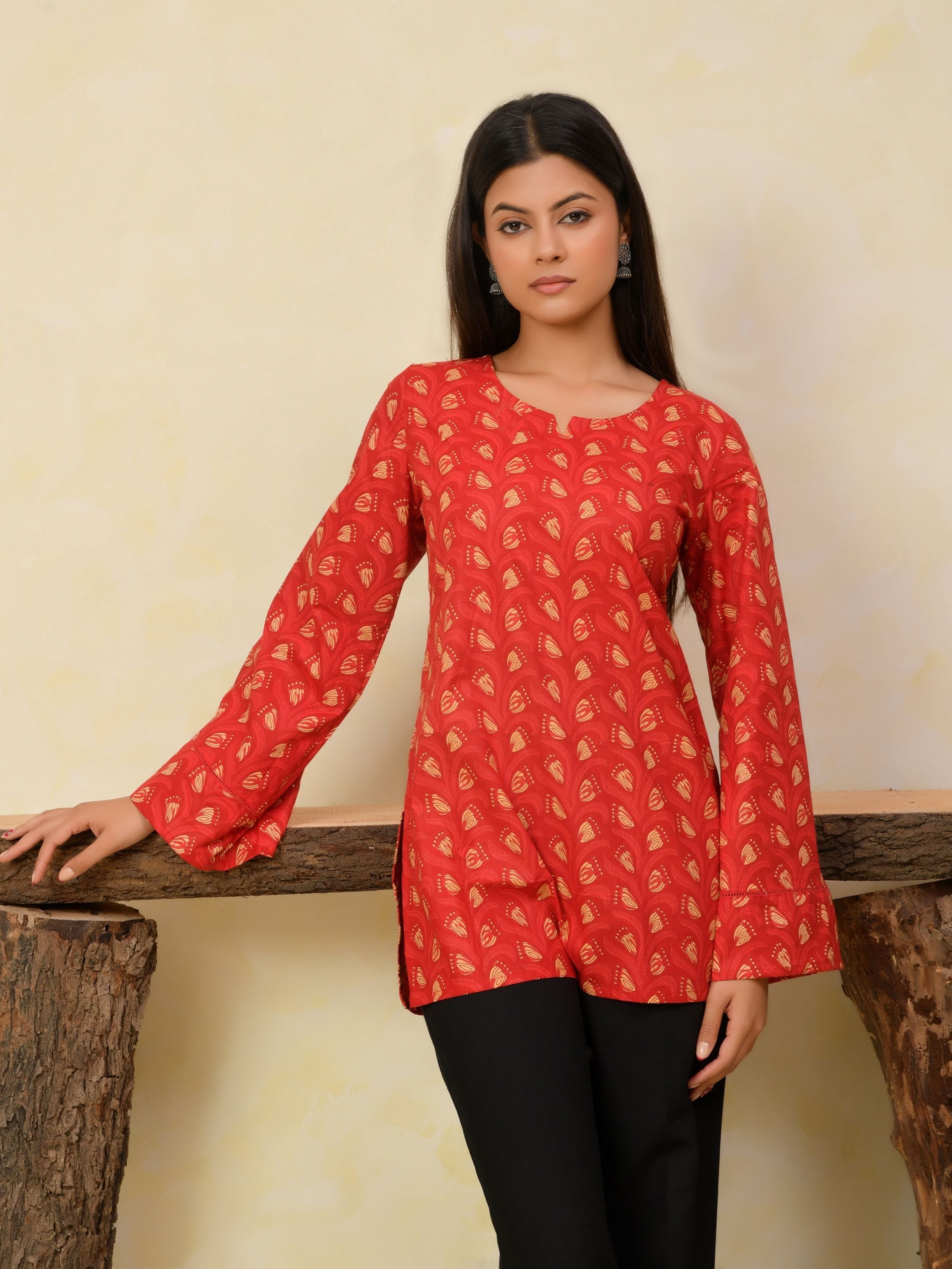 Ruby Red Printed Short Kurti